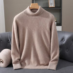 Autumn Winter Men's High Neck Pullover Knitted Sweater 100% Mink Cashmere Long Sleeved Loose Business Casual Warm Top New Styles