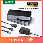 UGREEN HDMI KVM Switch for 2 Monitor 2 PCs 4K 60Hz USB C USB 3.0 Sharing Monitor Keyboard Mouse Printer with HDR 3D Support