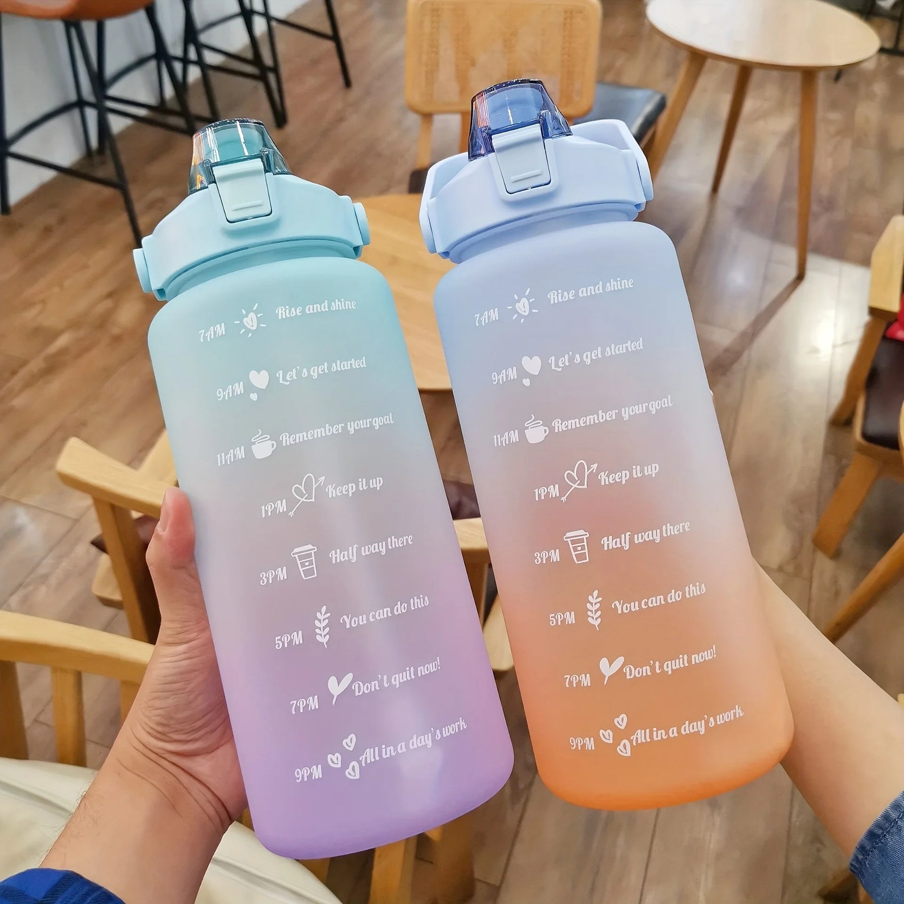 2l/900ml Water Bottle Liter Stay Hydrated Motivated Leakproof Plastic Sport Bottle Reminder Times Sports Outdoor Fitness Office