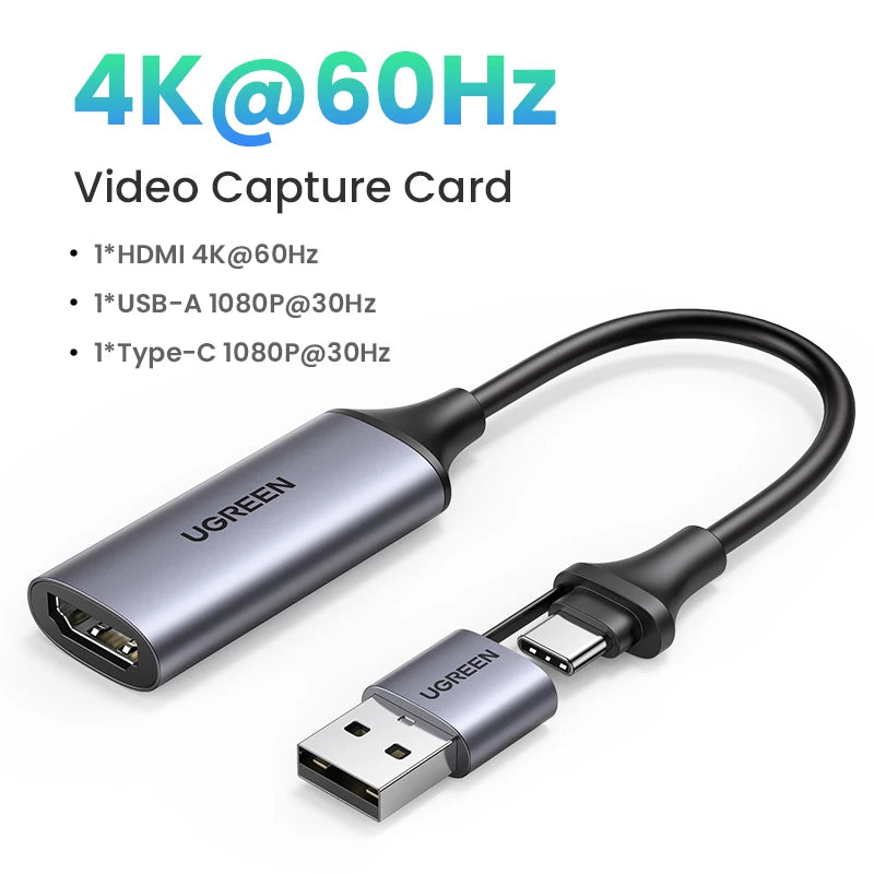 UGREEN HDMI to USB Type C Video Capture Card 4K HDMI Cable Adapter Grabber Box for PC Computer DSLR Camera Live Streaming Record