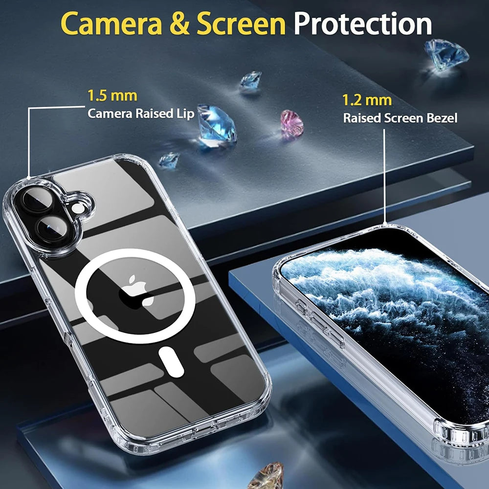 Magnetic Magsafe Wireless Charging Case For iPhone 17 Pro Max iPhone17 Air Clear Hybrid Hard Cover Soft Shell For iPhone17ProMax