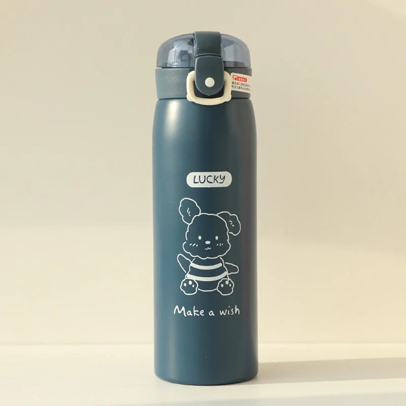 350ml/500ml Cartoon Stainless Steel Thermal Flask With Straw Portable Kids Cute Thermal Water Bottle