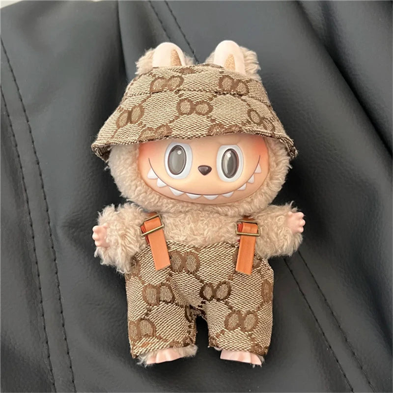 17cm For Labubu Doll Clothing Skirt Bowhair Accessory Set Retro Bib Pants Clothes Luxury Messenger Bag Shoes Set Sitting Party