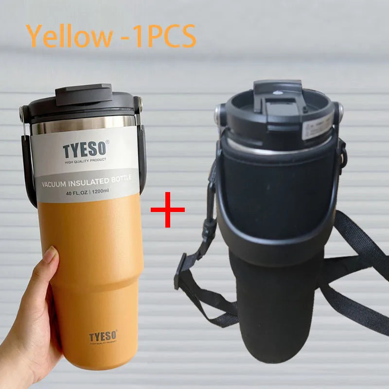 Tyeso 600/750/900ML Car Coffee Cup Thermo Bottle with Straw Portable Sport Insulated Vacuum Flask Travel Thermal Water Bottle