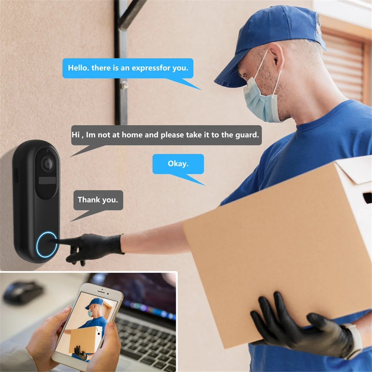 A99E-1080P Smart Wireless Video Doorbell Camera Wireless Smart Video Doorbell With Chime Two-Way Talk Night Vision