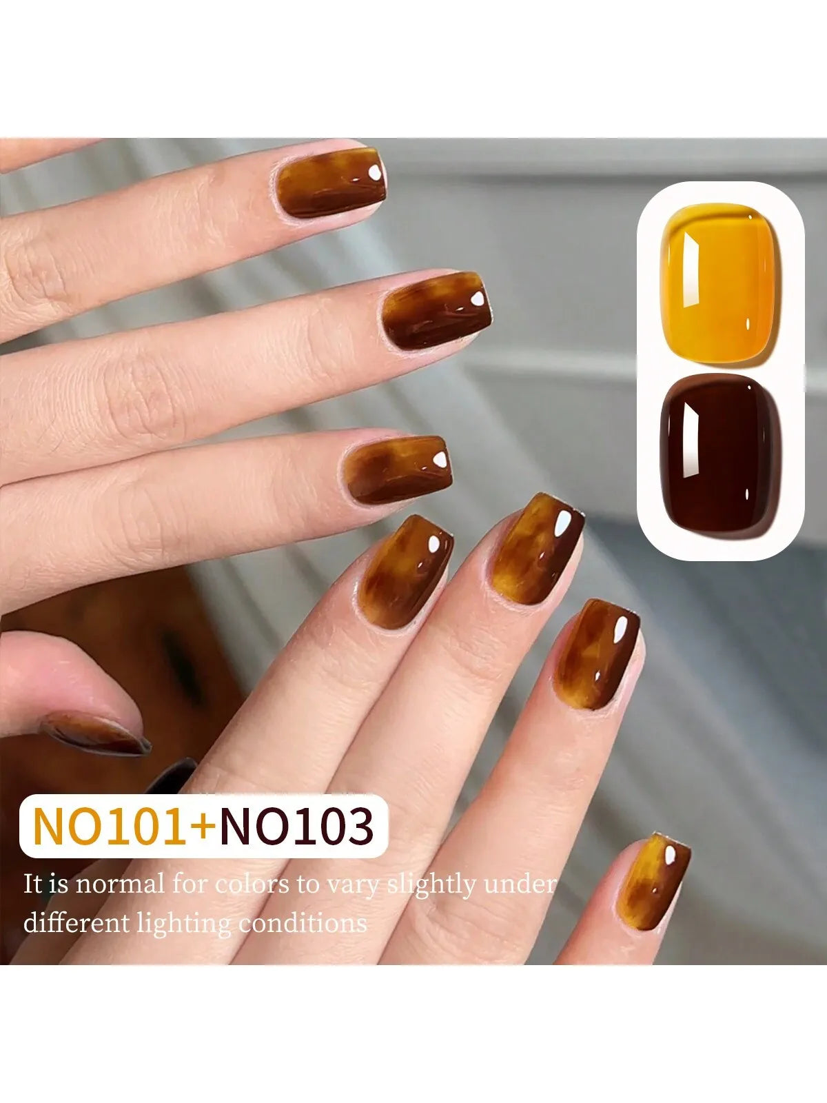 2PCS 15ml Two-Color Combination Set, Brown Yellow Dual-Color Nail Gel Kit