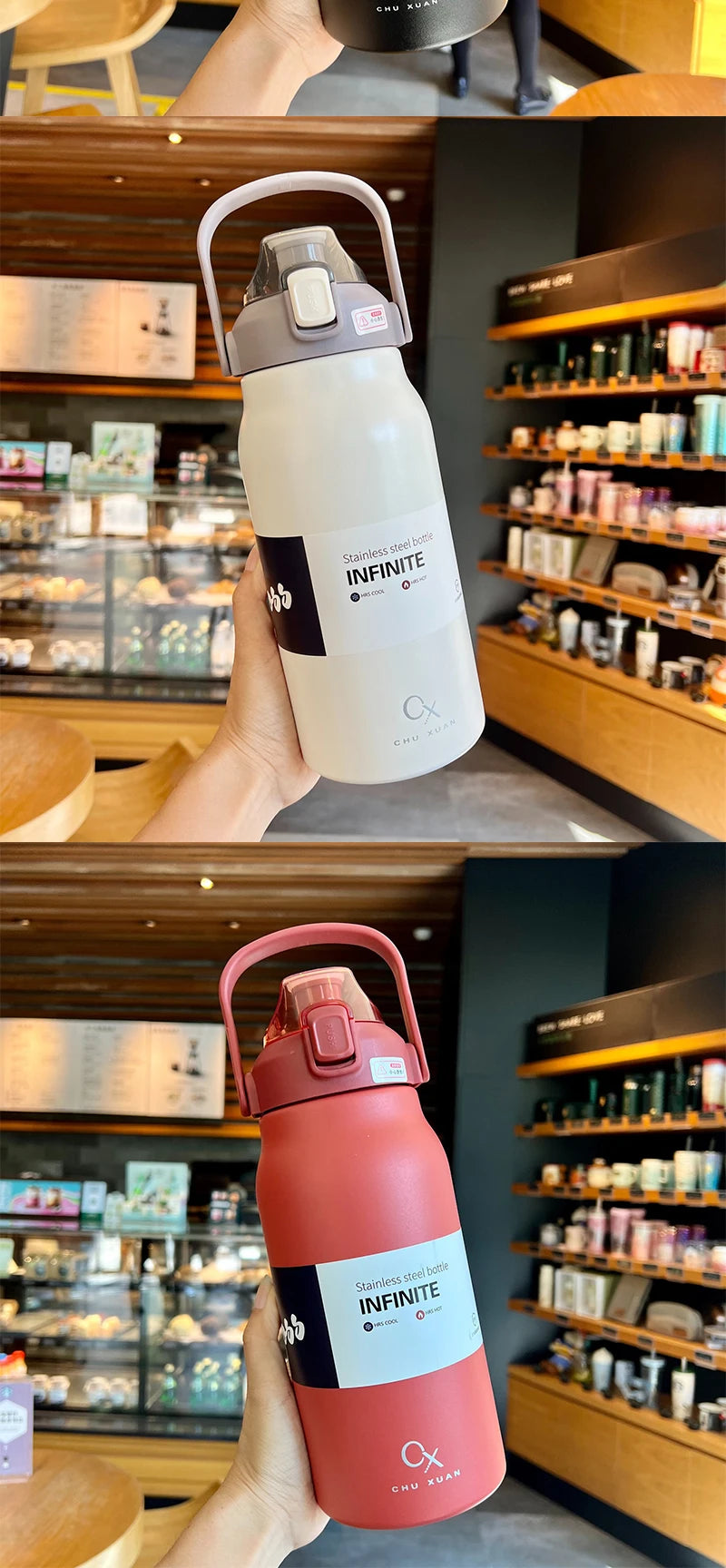 1.3L/1.7L Large Capacity Thermo Bottle Outdoor Mug Stainless Steel Thermos Water Bottle Portable Vaccum Flask Cold And Hot Tumbl