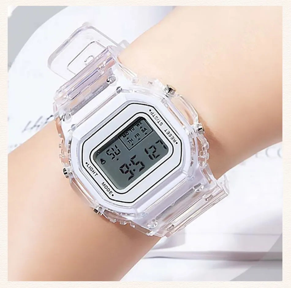 Sports Electronic Watch Men and Women Square Junior High School High School Students White LED Digital Watches