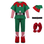 2-12 Yrs Kid Deluxe Christmas Elf Costume 7 Pieces Green Red Elevs Suit Top+Pants+Socks+Hat+Belt+Shoes Covers+Ears Santa Uniform