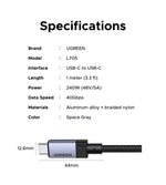 UGREEN USB4 Gen3 240W & USB3.1 Gen2 Fast Charging Cable 1m, Aluminum Shell Braided Nylon, PD3.1 for MacBook Pro iPad
