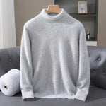 Autumn Winter Men's High Neck Pullover Knitted Sweater 100% Mink Cashmere Long Sleeved Loose Business Casual Warm Top New Styles