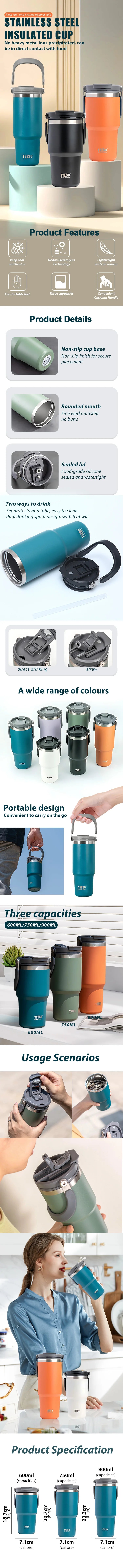 Tyeso Stainless Steel Thermos Bottle Coffee Cup Portable Insulation Cold And Hot Travel Fitness Mug Leakproof Vacuum Flask