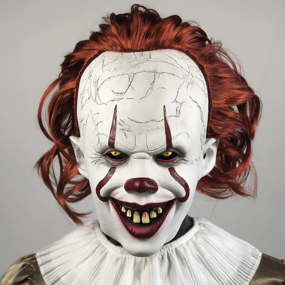 Horror Pennywise Joker Mask Cosplay Scary Creepy Evil Demon Clown Killers Latex Helmet Halloween Carnival Party Costume Props