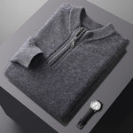100% pure wool sweater round neck men's thick solid color long sleeved pullover sweater zipper wool knit winter cashmere sweater