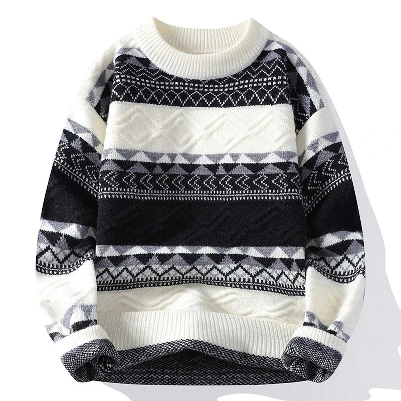 Autumn Winter New Casual Sweater Men Fashion Striped Patchwork Knit Pullovers Mens O-Neck Loose Youthful Vitality Sweaters Man