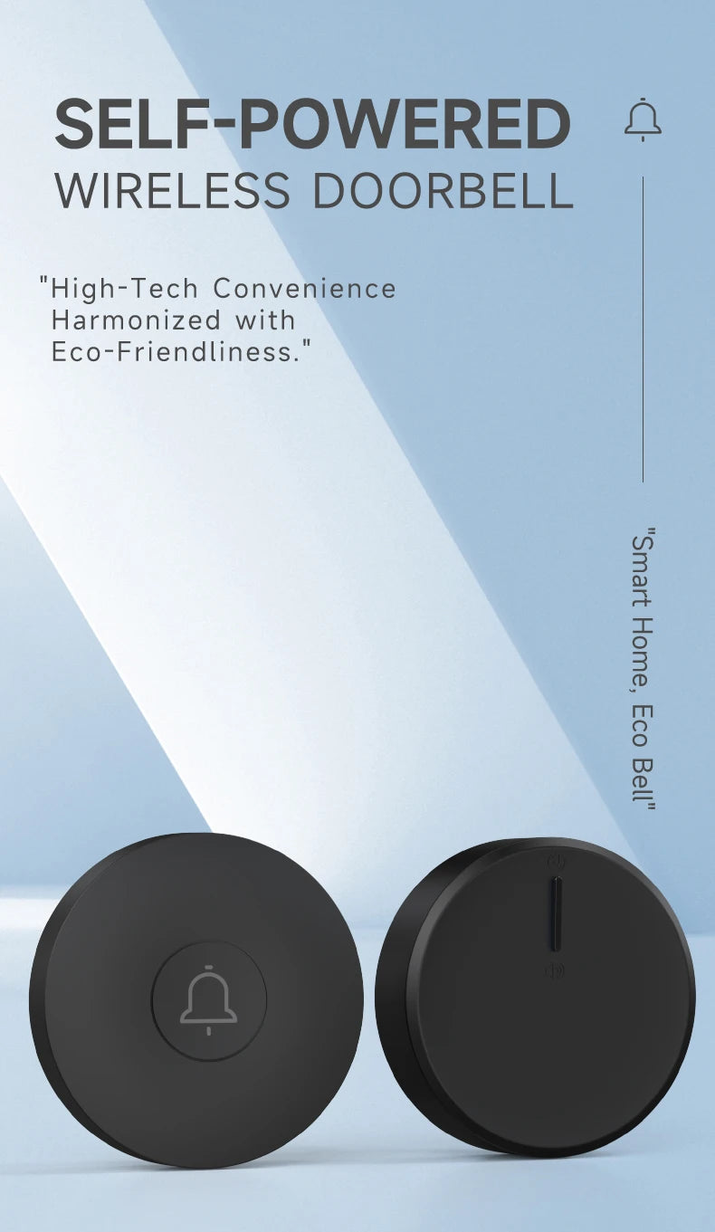Circular Black Self Powered Wireless Doorbell AC 110v 220v US/EU Plug With 60 Rings Waterproof Long-Distance Kinetic Door Bell