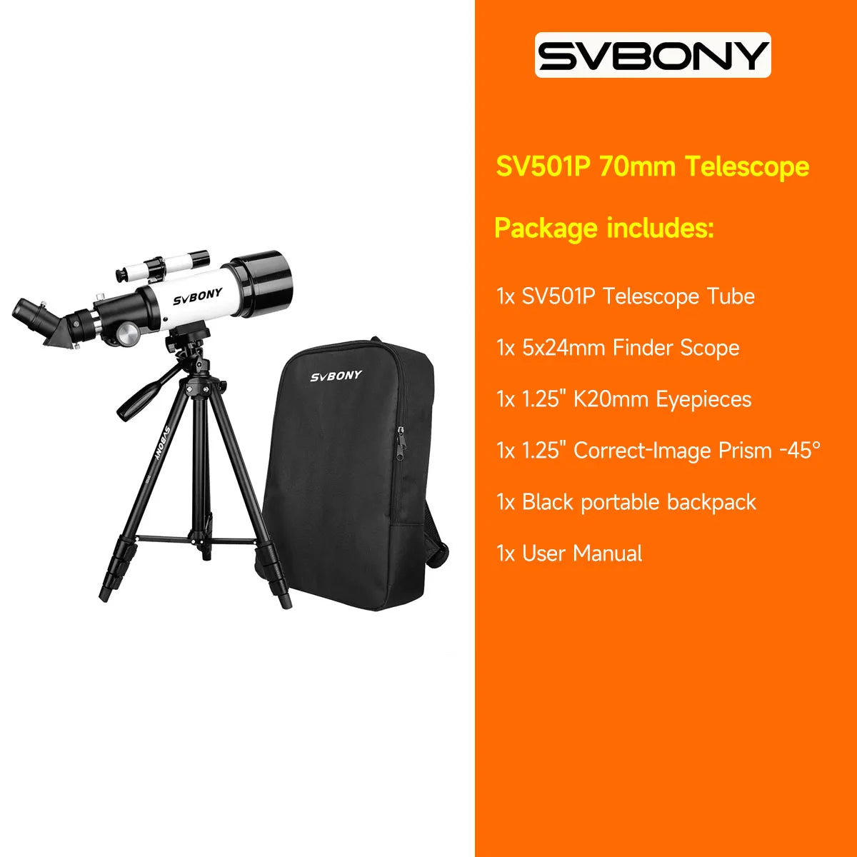 Svbony SV501P 60/70mm Astronomical Telescope Sets,for Planetary and Moon Observation,Gift for  Kids,Beginners and Students