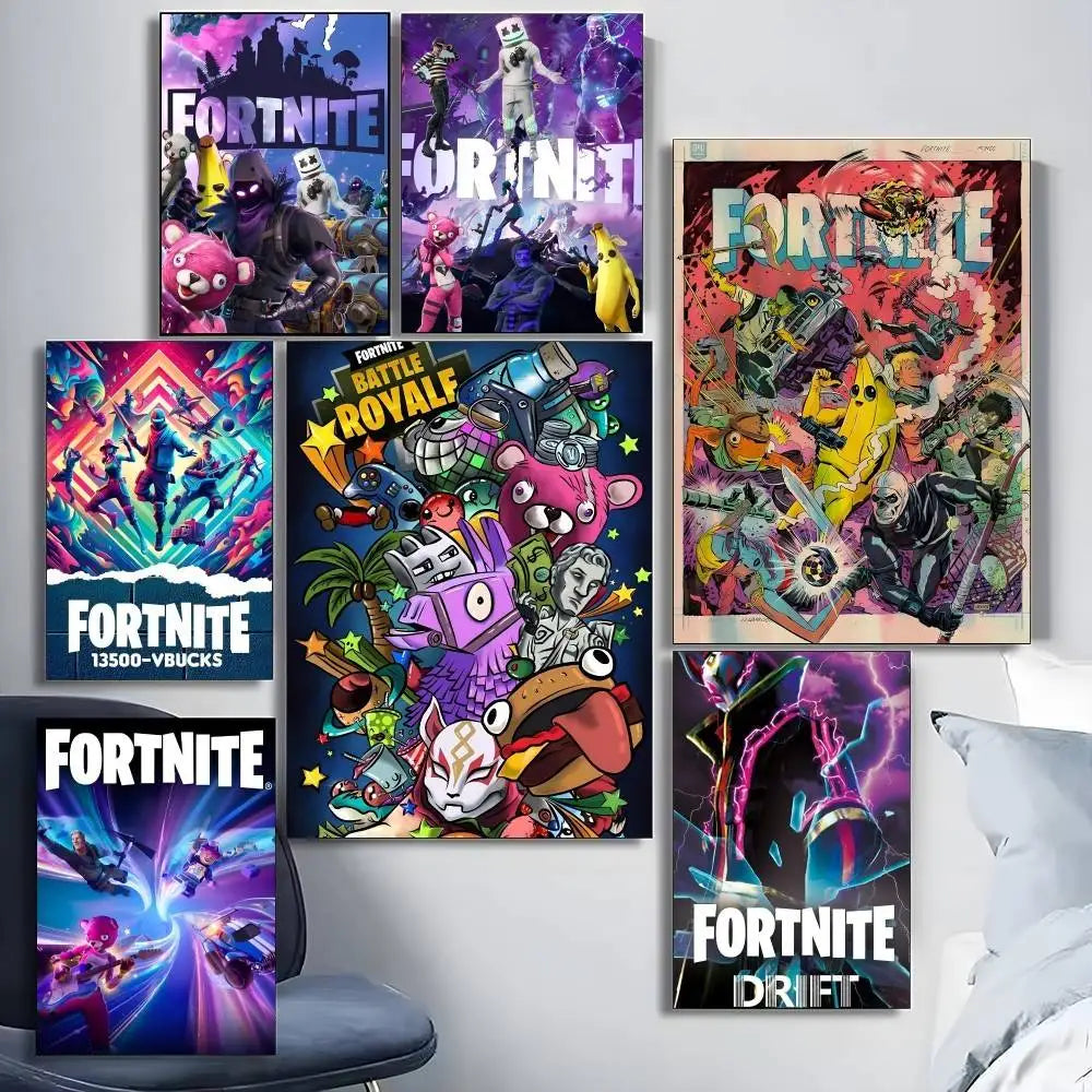 1pc F-Fortnites Game Poster Stickers Print Wall Art Canvas Painting Waterproof For Living Room Bedroom Home Decor
