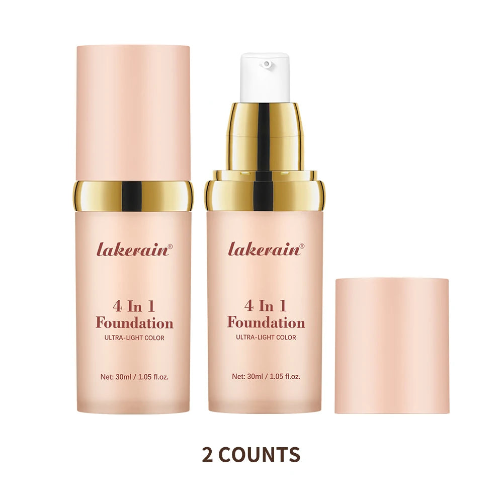 Color Changing Foundation 4 in 1 Moisturizing SPF 30+ Hydrating Color Longwearing Waterproof Travel Coverage Makeup Base