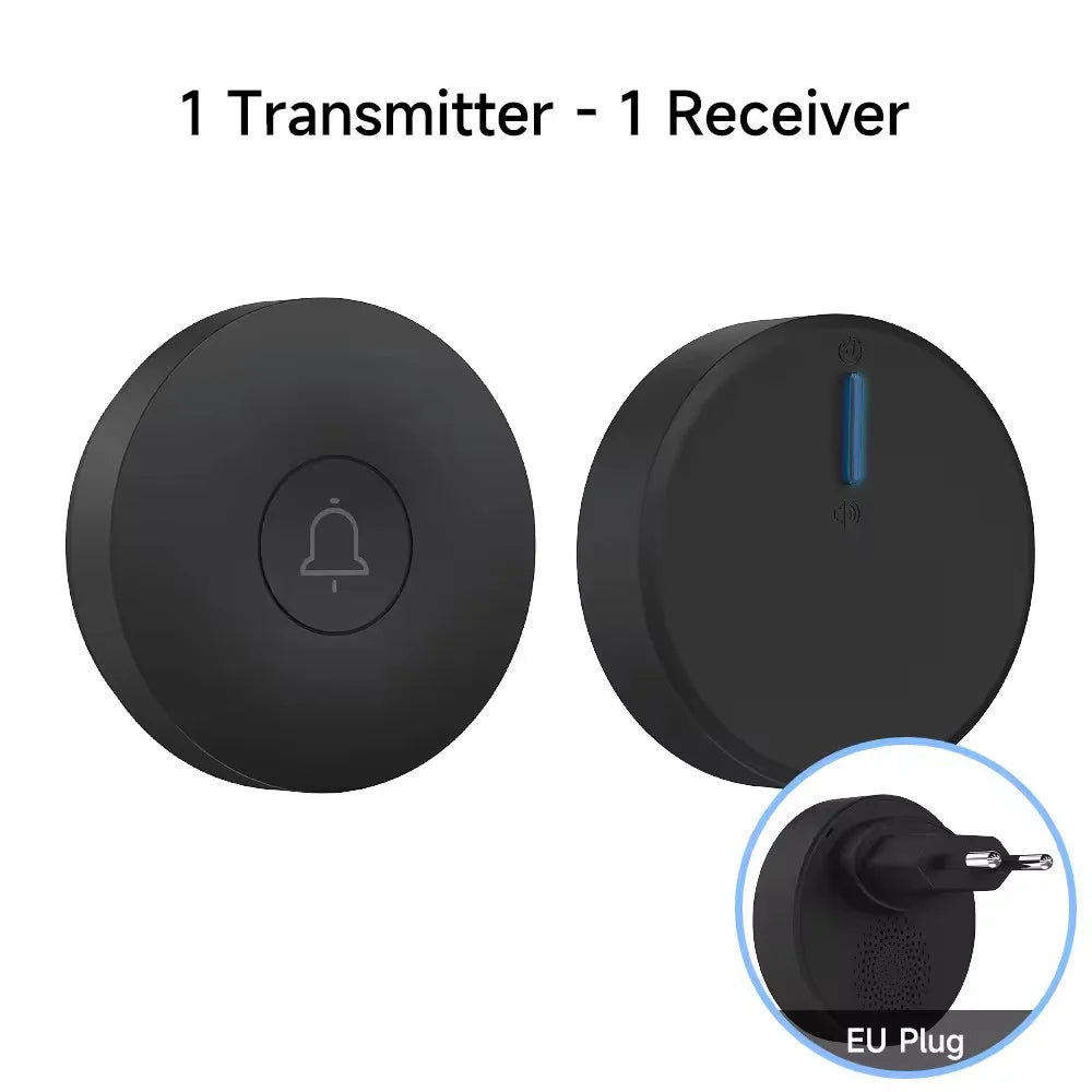 Circular Black Self Powered Wireless Doorbell AC 110v 220v US/EU Plug With 60 Rings Waterproof Long-Distance Kinetic Door Bell