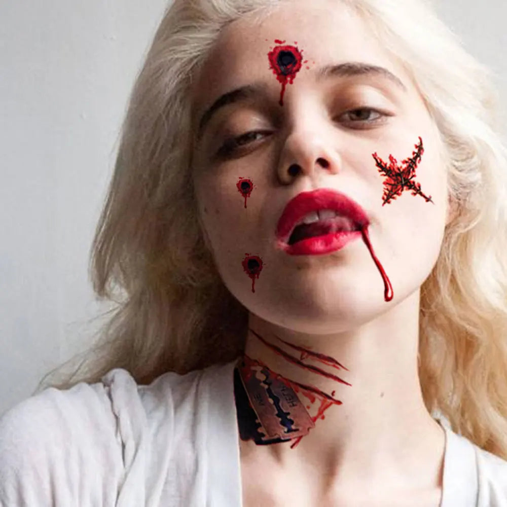 30pcs Waterproof Halloween Tattoo Stickers Bleeding Wound Scar Temporary Tattoos for Women Men Fake Tattoo For Halloween Party