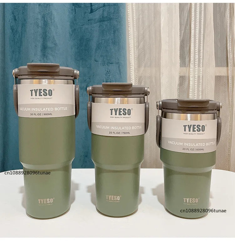 Tyeso 600/750/900ML Car Coffee Cup Thermo Bottle with Straw Portable Sport Insulated Vacuum Flask Travel Thermal Water Bottle