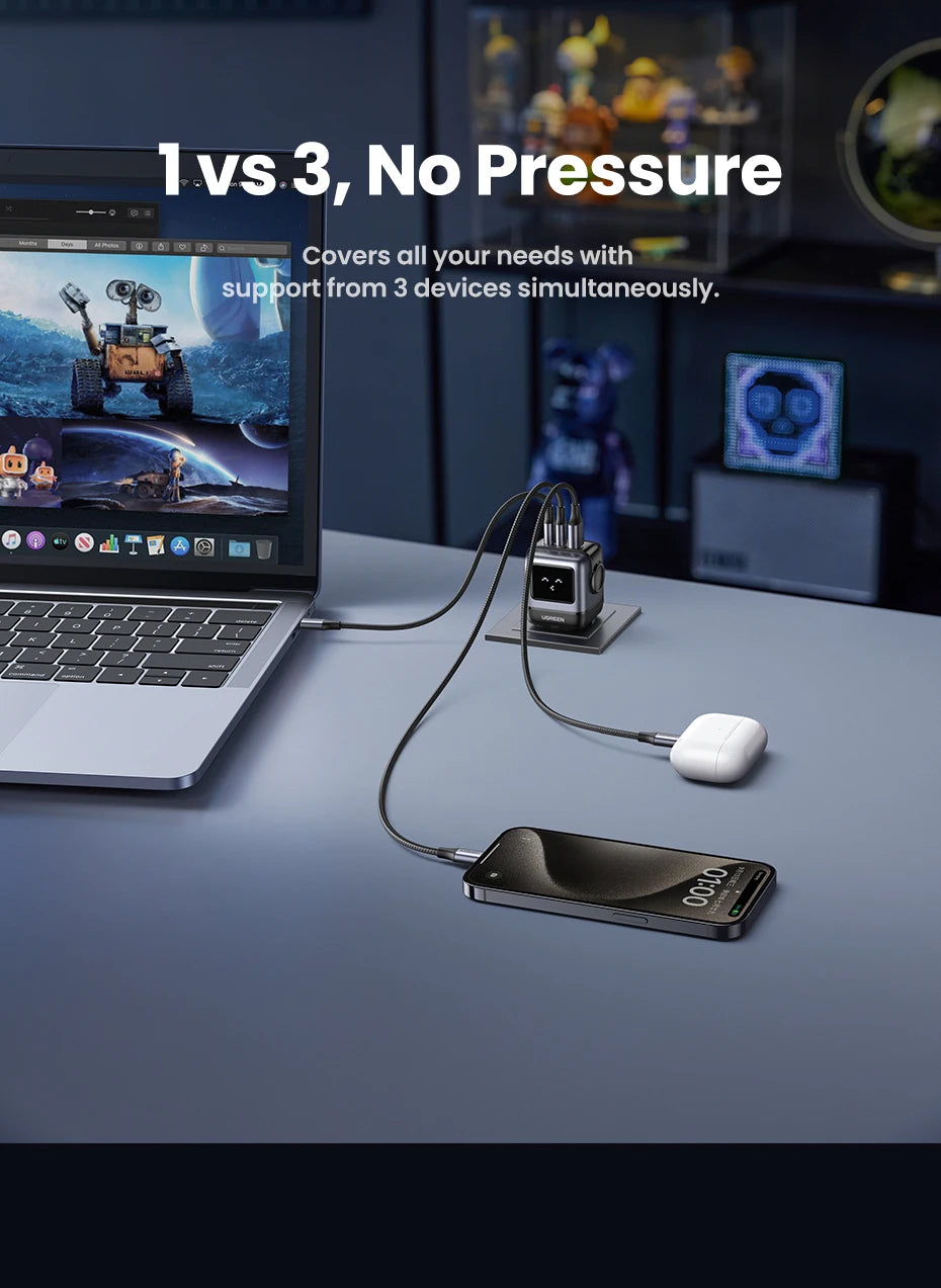 【Korean Plug】UGREEN 65W GaN Charger Robot Design QC 4.0 PPS For Macbook Pro Laptop Tablet iPad iPhone16 15 Pro PD Fast Charger