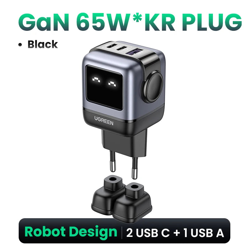 UGREEN 65W GaN Charger Uno Robot Design Quick Charge 4.0 3.0 PPS for iPhone 17 16 Pro Macbook Air Laptop Tablet PD Fast Charger
