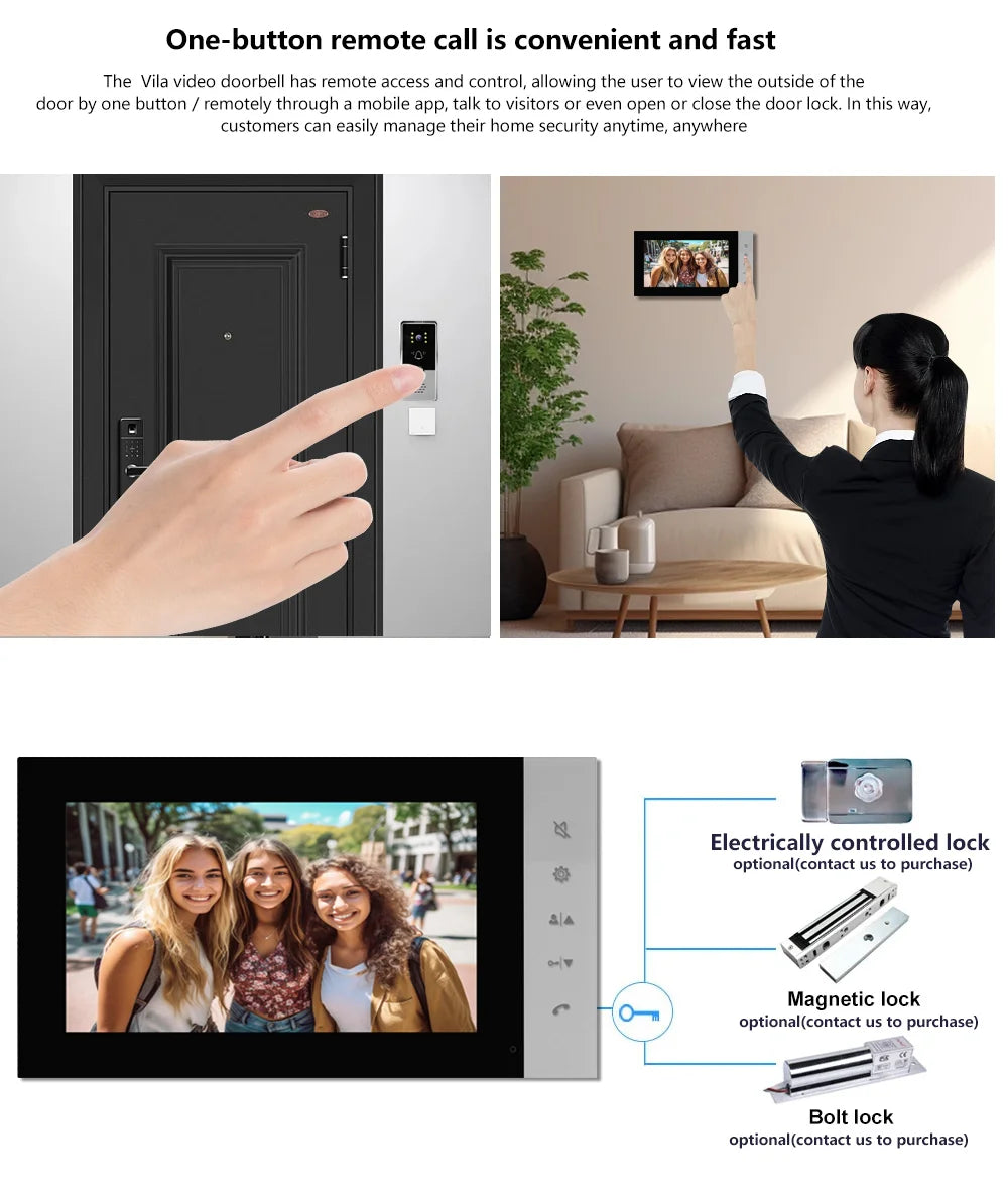 720P Video Doorbell 7‘’ Color Screen Home IntercomHigh-Definition Intelligent Night Vision Electronic Access Control System