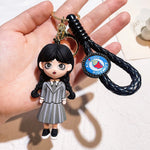 Horror Wednesday Addams Silicone Keychain Toy Thing Hand Home Decor Keychain Doll Schoolbag Pendant Halloween Toy Costume Props