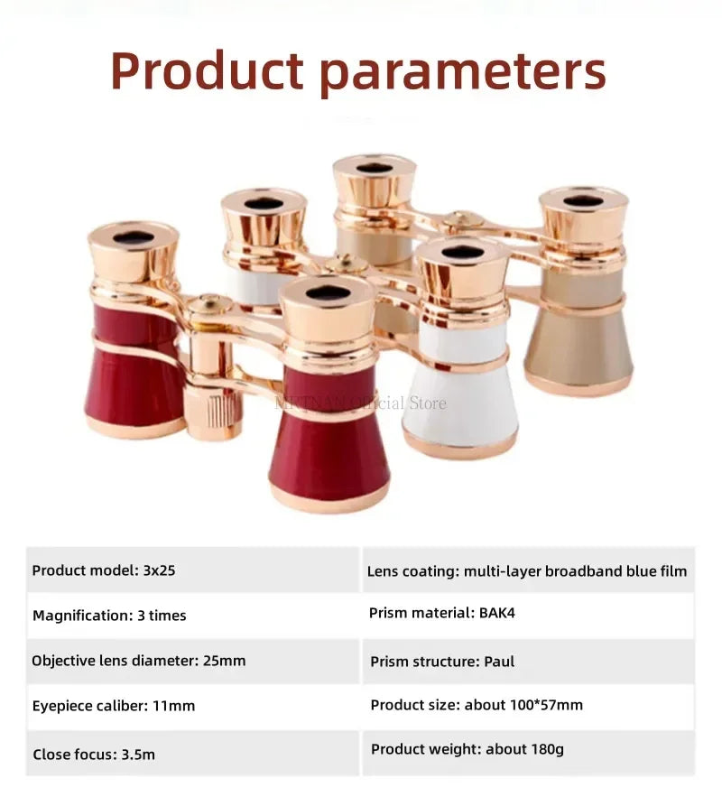 Opera Glasses Binoculars Metal Body With Chain/handle Theater Telescope Women Girls Optical Design Gift Retro Binoculars