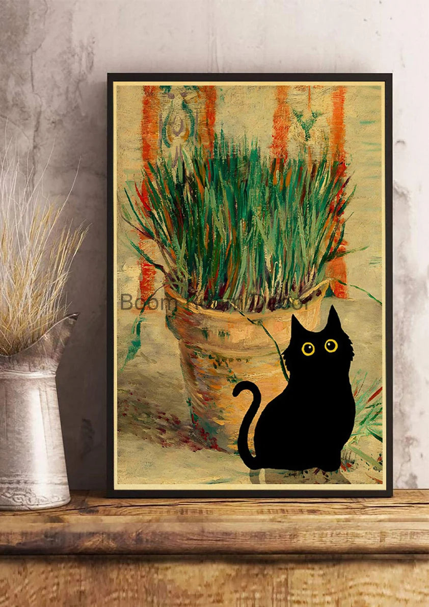 Digital Cats Cute Poster Kraft Paper Prints Modern DIY Funny Cartoon Room Painting Prints Art Picture Posters Living Room Decor