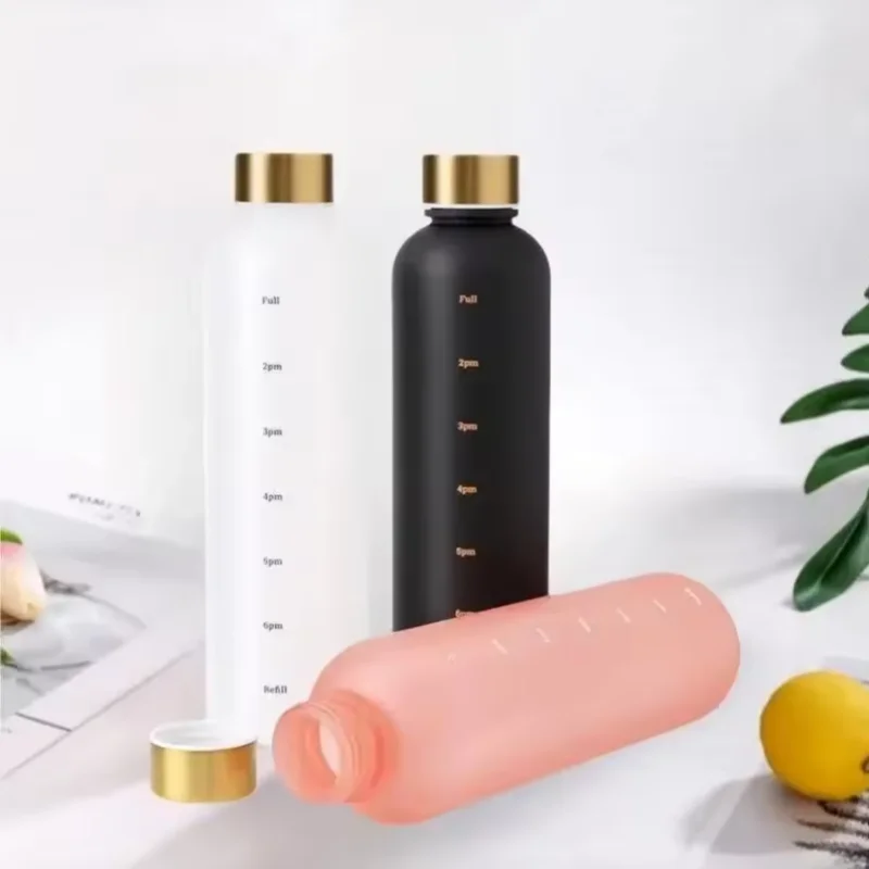 1000ML Bottle With Time Marker Motivational Reusable Fitness Sports Outdoors Travel Cycling Leakproof BPA Free Frosted Bottle