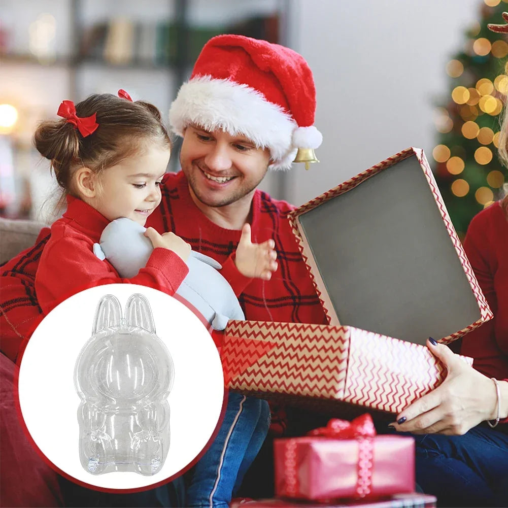 Transparent Macaron Doll Case For Labubu - Popmart Bubble Mart Storage Box, Dustproof Cover for Elf, Christmas New Year Gift