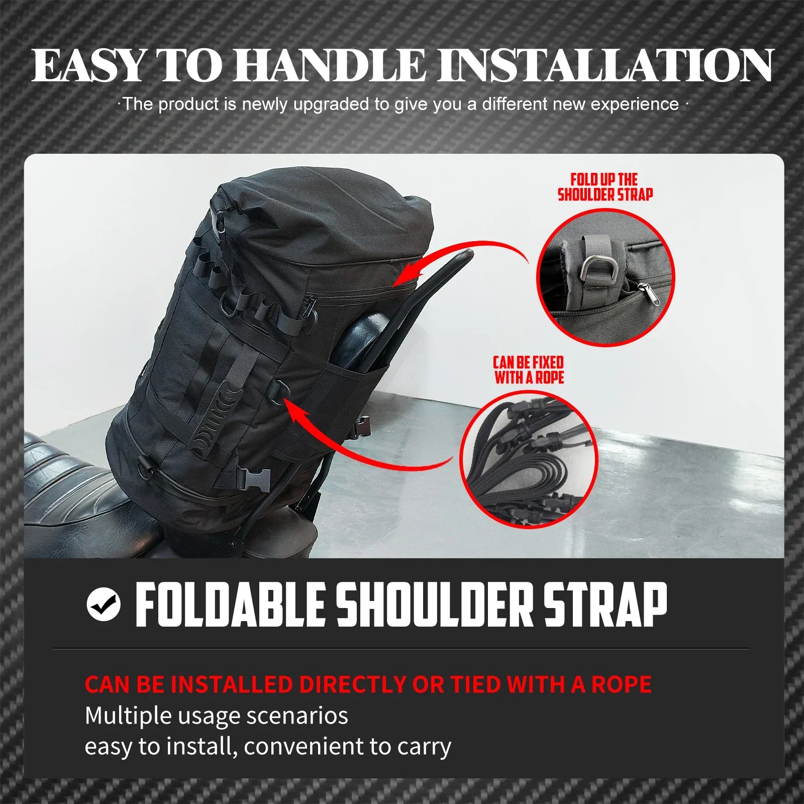 Motorcycle 50L Luggage Backpack Multifunction Tail Rack Bag Travel Outdoor Sports Expandable Sissy Bar Backrest Bag With Straps