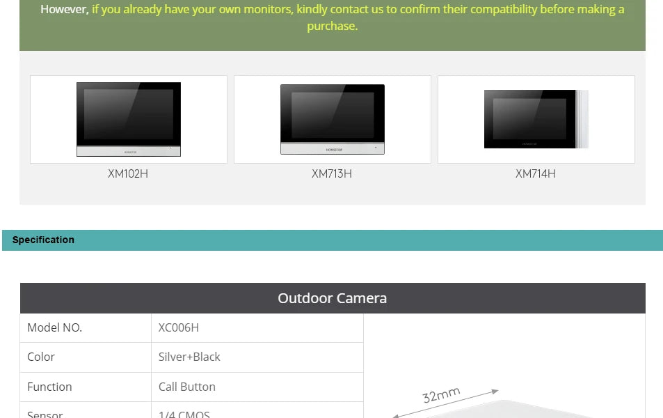 4 Wire Waterproof IP65 HD Doorbell Camera 120° Wide Angle for HOMSECUR Tuya WiFi Smart 1080P Video Intercom Door Phone System