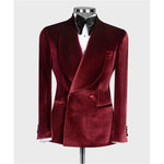 Luxury Red Velvet Smoking Men Suits Shawl Lapel Jackets Pant Set Wedding Party Prom Suit Formal Tuxedos 2 Pieces Blazer Sets