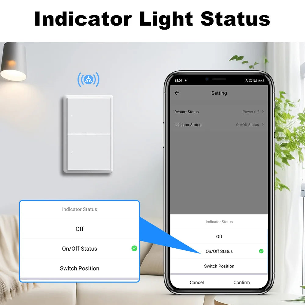 Manhot Matter WiFi Smart Wall Light Switch 1 2 3 4 Gangs with Neutral Wire Push  Physical Light Switches work with Homekit App