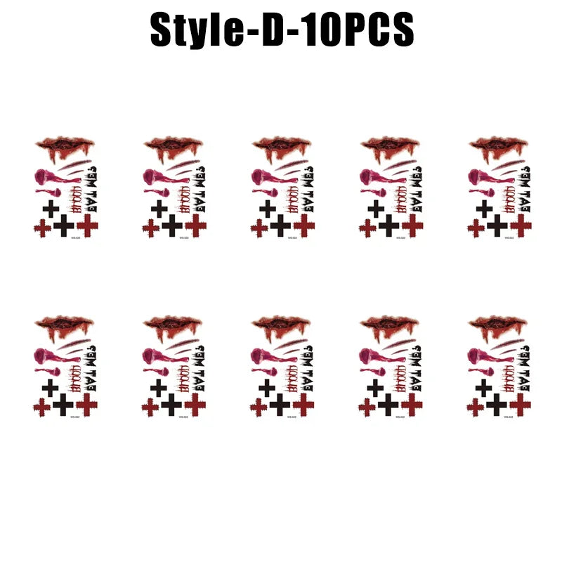 Horror Realistic Fake Bloody Wound Stitch Scar Scab Waterproof Temporary Tattoo Sticker Halloween Masquerade Prank Makeup Props