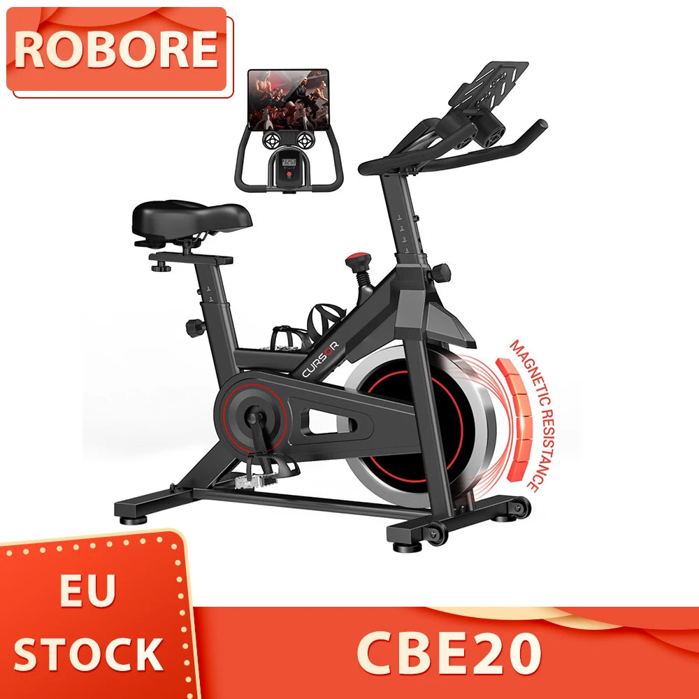 ROBORE CBE20 Stationary Exercise Bike, 136kg Capacity, Silent Belt Drive, Comfort Seat & iPad/Bottle Holders