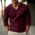 Autumn Winter Men's Knit Pullovers Solid Color V-Neck Slim Fit Long Sleeve Knitted Sweater Men Fashion Casual Pullover Sweaters
