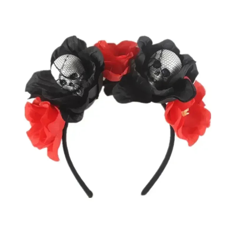 1/3PCs Halloween Headband Skull Flower Decoration Headwear Party Favors Supplies Photo Booth Props for Women Cosplay Costume