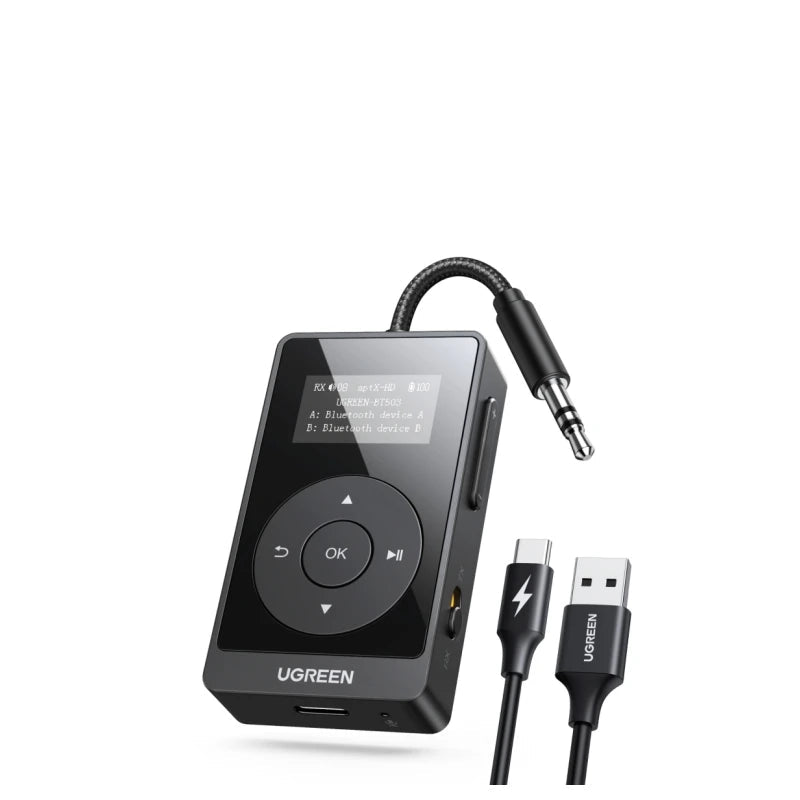 UGREEN aptX HD Airplane Bluetooth 5.3 Receiver Transmitter for All Headphones Wireless Audio Aux Bluetooth Adapter for TV Flying