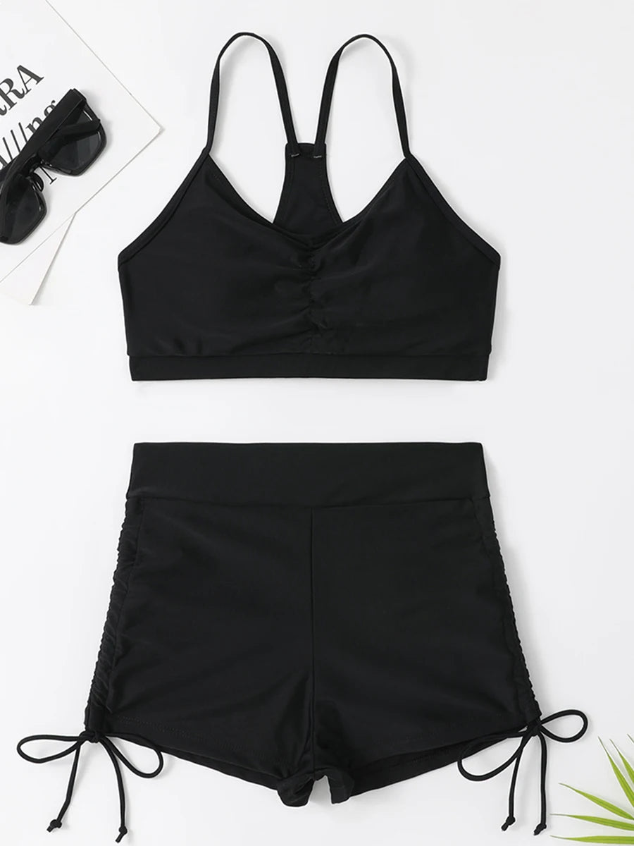 2025 High Waist Drawstring Front Bikini Set – Women's Swimsuit Swimwear Beachwear