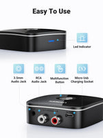 UGREEN AUX RCA Bluetooth Receiver Adapter for Home Stereo System, HiFi 3.5mm RCA Bluetooth Adapter for Old Stereo Receiver