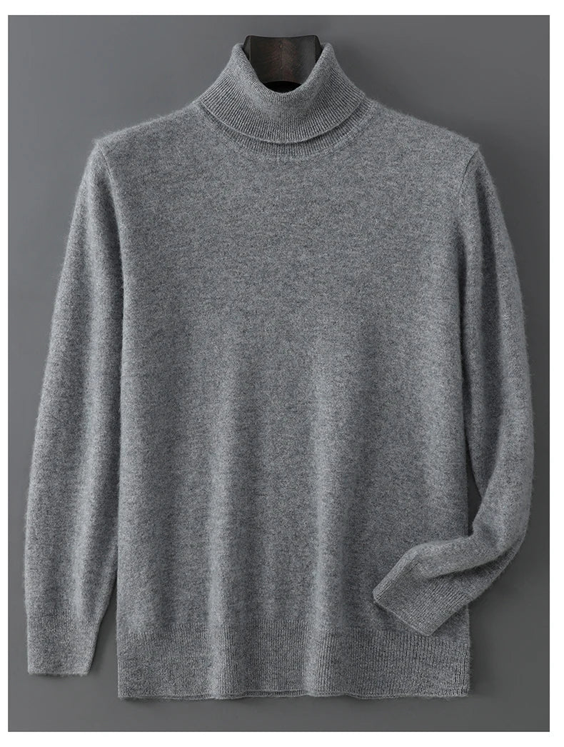 Men's 100% Pure Wool Pullover Sweater For Autumn Winter High Collar Knitted Long Sleeved Loose Solid Color Casual Simple Warmtop