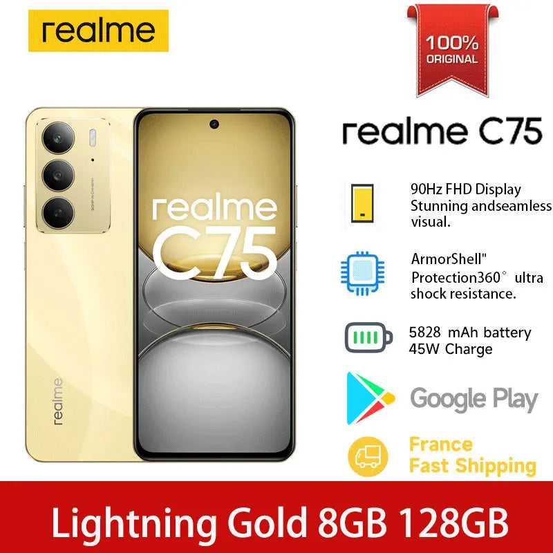Global Version realme C75 6.72'' 90Hz FHD Display 50MP AI Camera 5828mAh Battery 45W Charge IP69 100% Original Cell Phone NFC