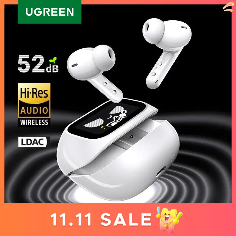 UGREEN LCD Full Color Smart Screen Wireless TWS Bluetooth Earphones Earbuds 52dB Active Noise Cancelling ANC In Ear Headphones