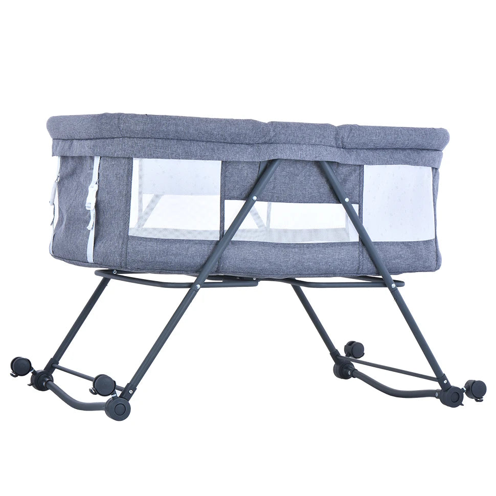 Baby Travel Cot with Mattress & Wheels – Convertible Rocking Crib