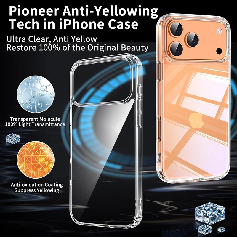 Hybird Military Grade Case for iPhone 17 Air 17 Pro Max Case Shockproof Transparent Hard Acrylic Case for iPhone 16 Pro Max 16E